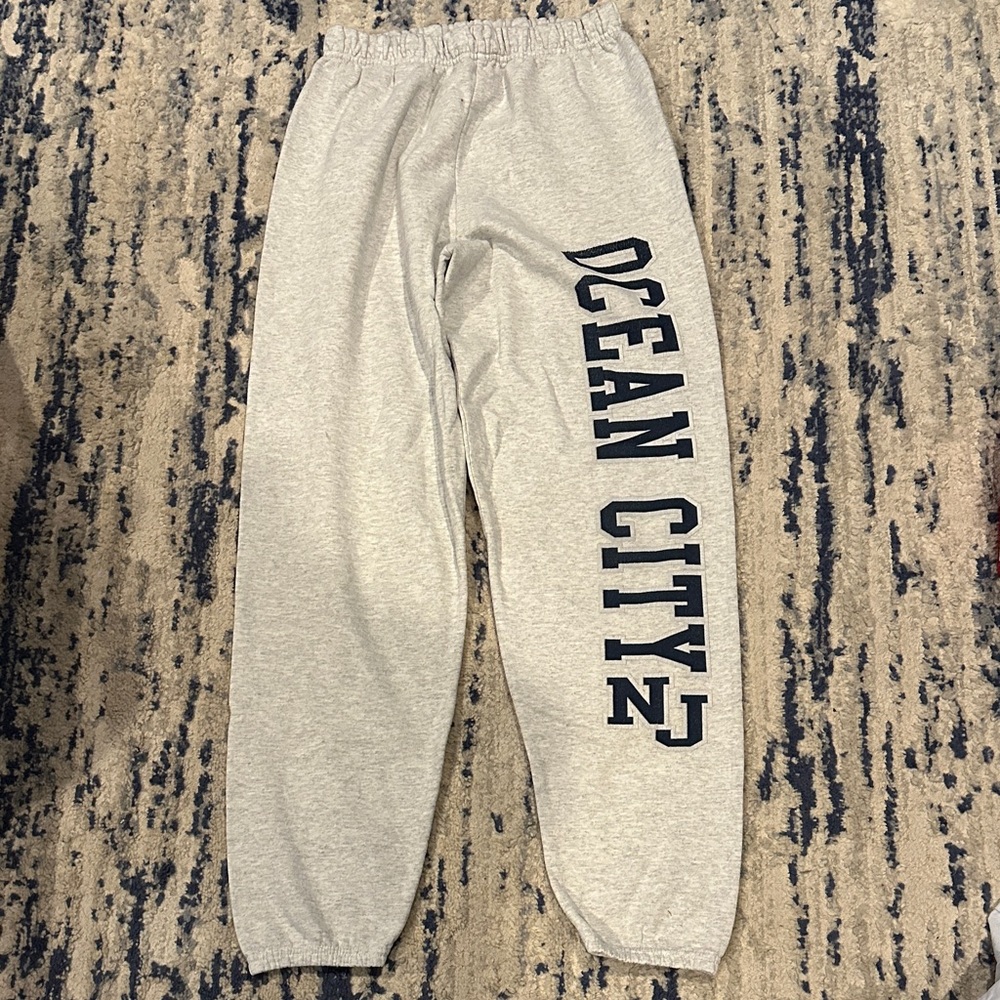 Jerzees Gray Track Pants with Navy Print